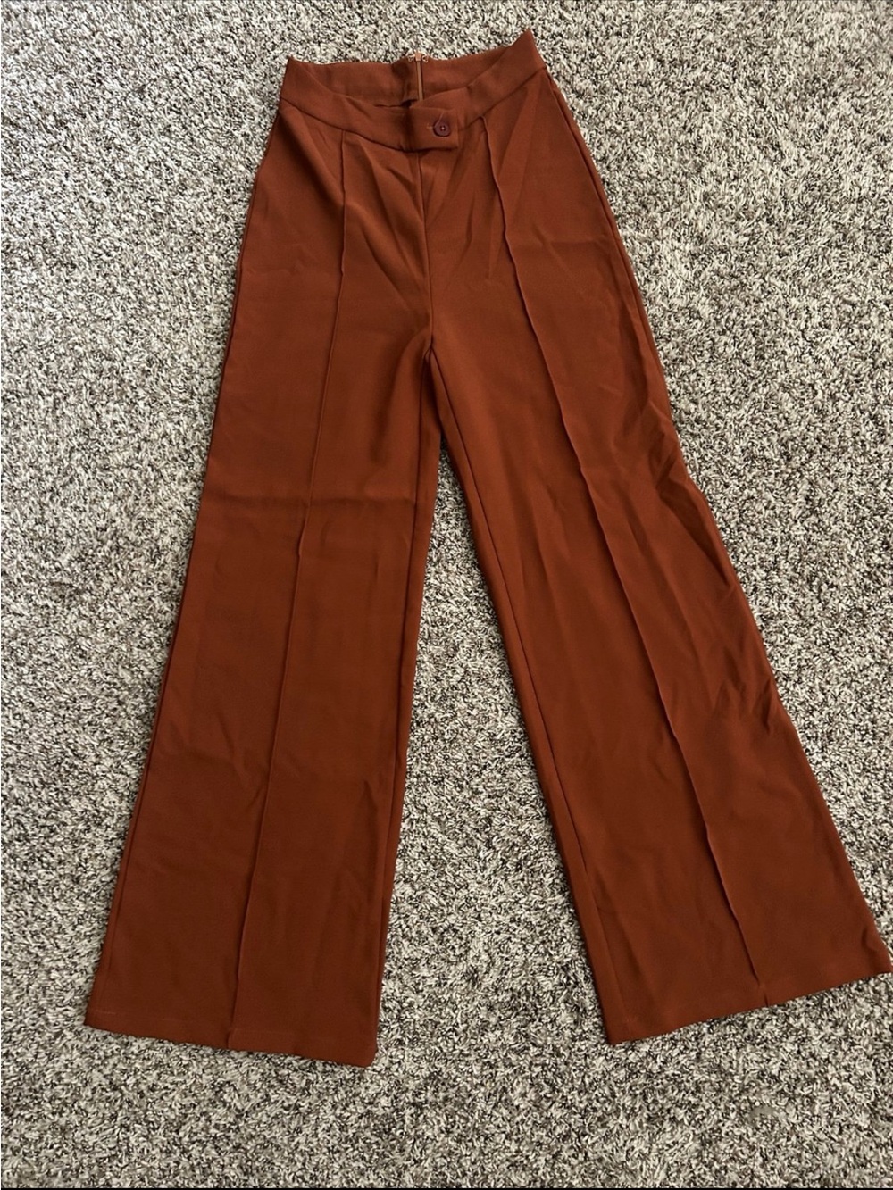 SHEIN Rust Brown High-Waist Wide Leg Pants